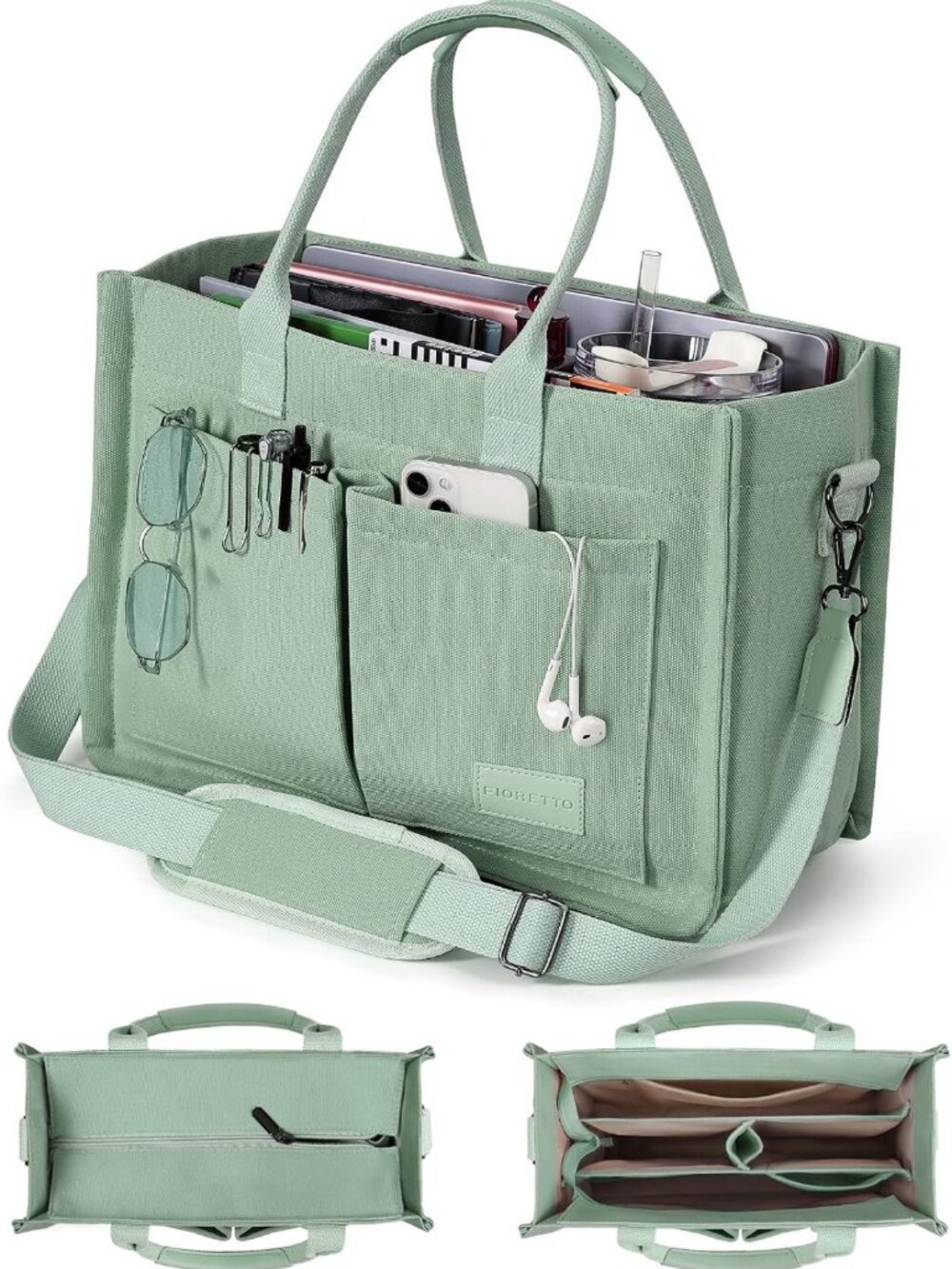 Stylish Canvas Tote Bag for Women - Zipper Closure, Multi-Compartment, Ideal for